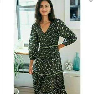 Anthropologie Boho Tiered Midi Dress in Navy sz12